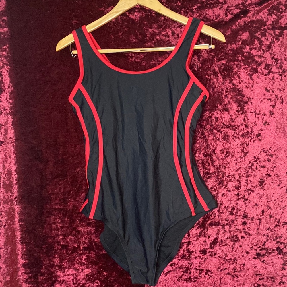 Catalina black & red stripped, cut out back, one piece swimsuit size XL